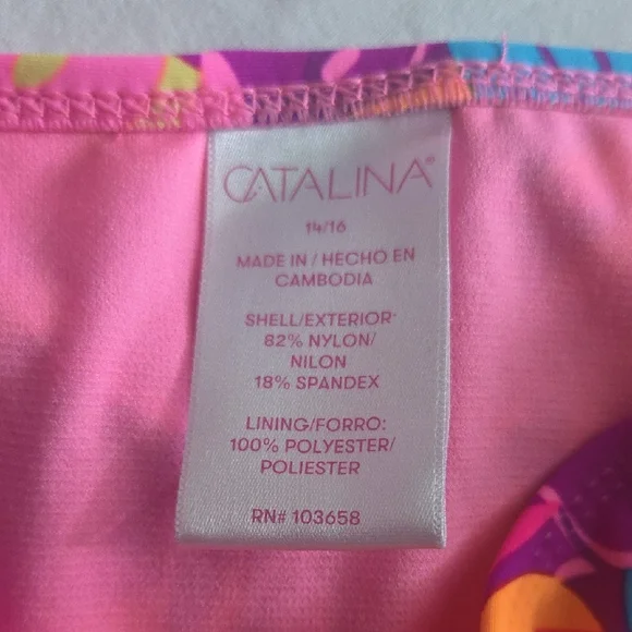 Catalina Kids Bikini Set in Pink and Blue Leaf Print - Picture 2 of 3